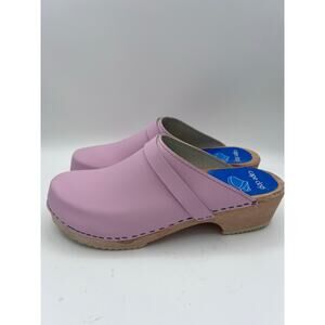 Cape Clogs Pink Leather Wooden Clogs